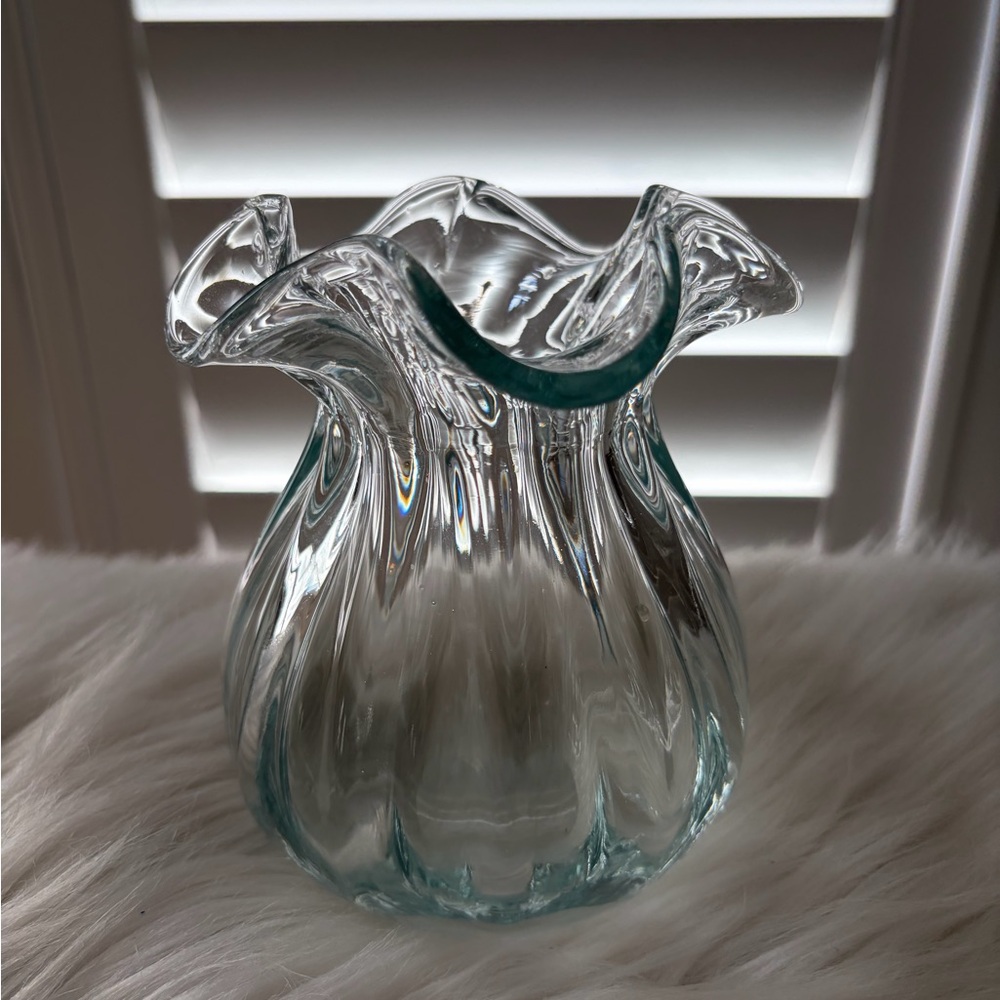 Clear Hand-Blown Glass Vase with Subtle Aqua Tint